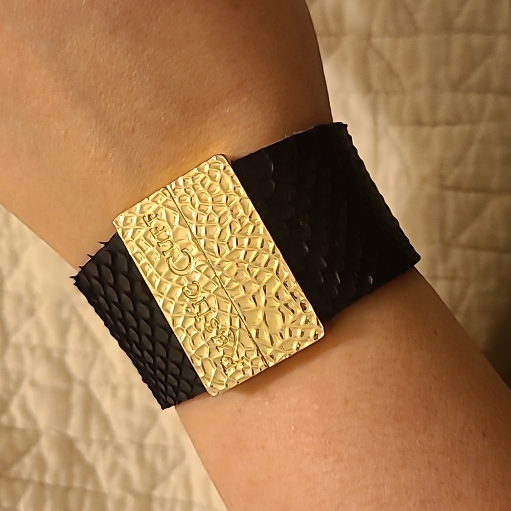 Rustic Cuff Reversible Black and Gold Artisan Bracelet